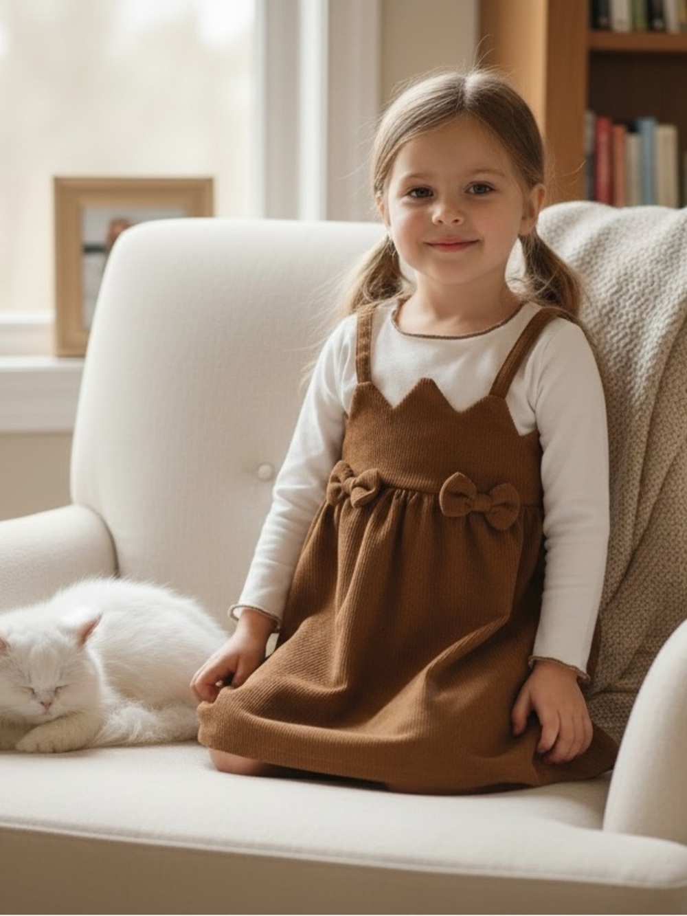 PatPat Brown Knit Pinafore Dress with Bow Trim